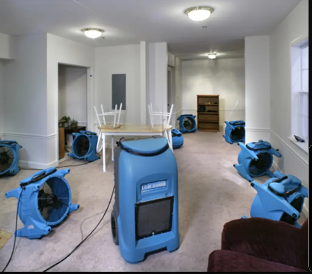 Air movers and dehumidifier setup for Water Damage Restoration in Riverside